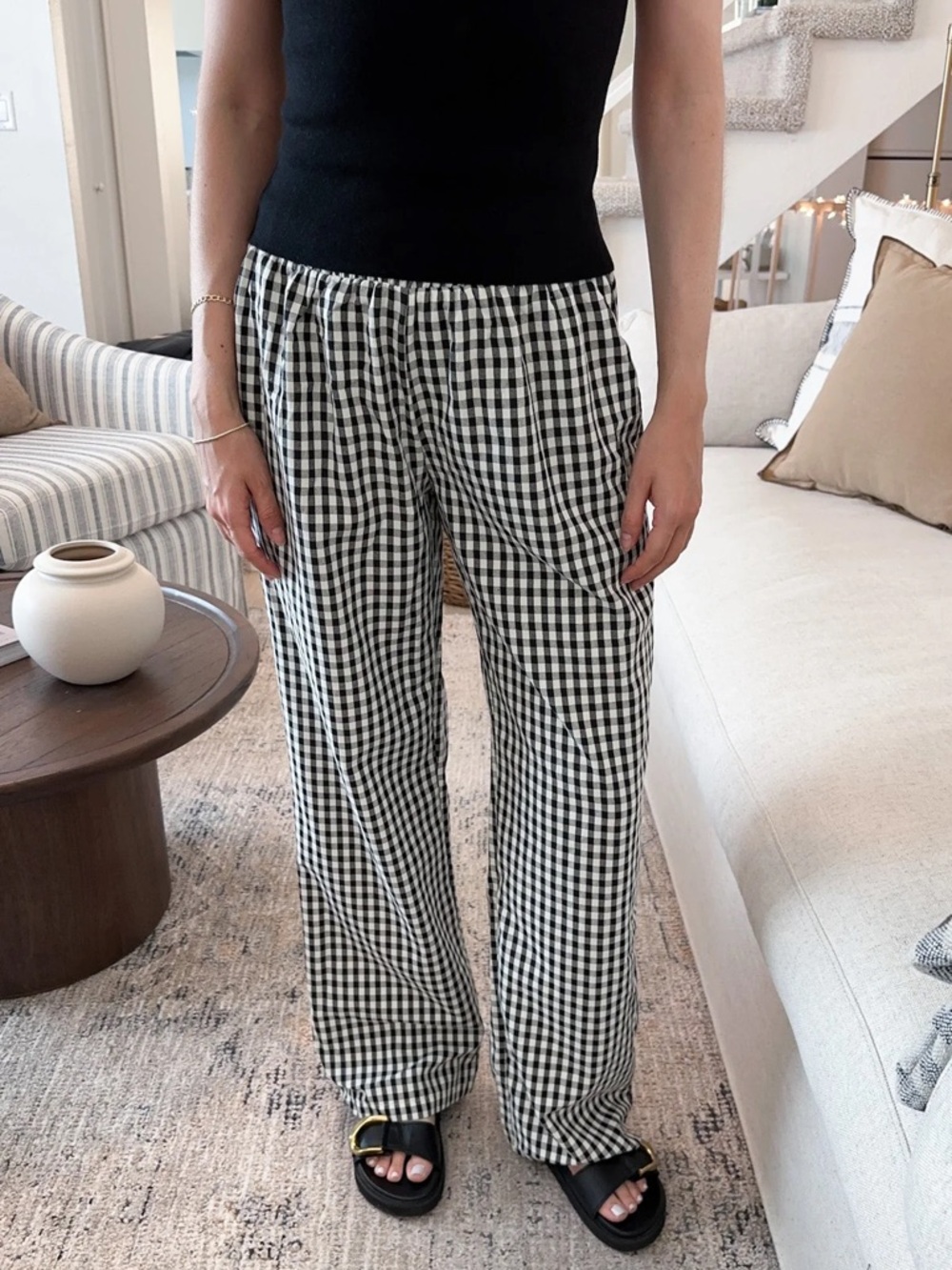 a new day Black & White Gingham Wide-Leg Pants